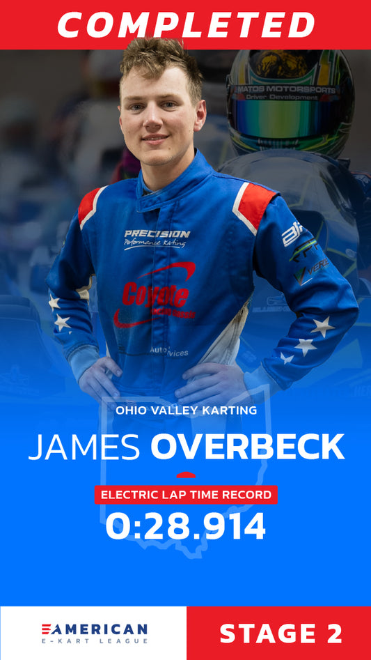 American Electric Karting League (AEKL) Stage 2 – James Overbeck sets 0:28.914 electric lap time record at Ohio Valley Karting in Blue Shock Race kart
